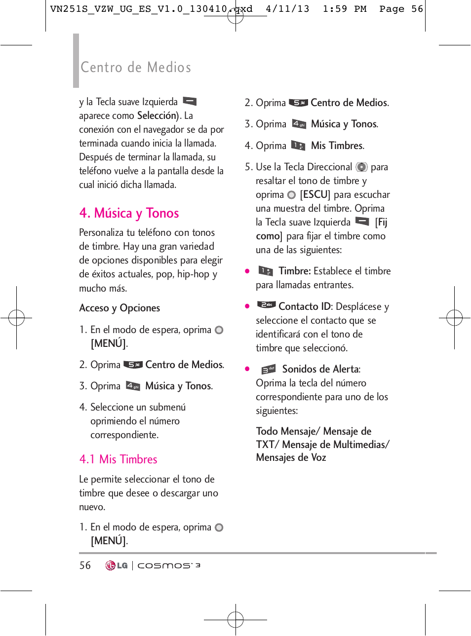 Centro de medios, Música y tonos, 1 mis timbres | LG VN251S User Manual | Page 202 / 314