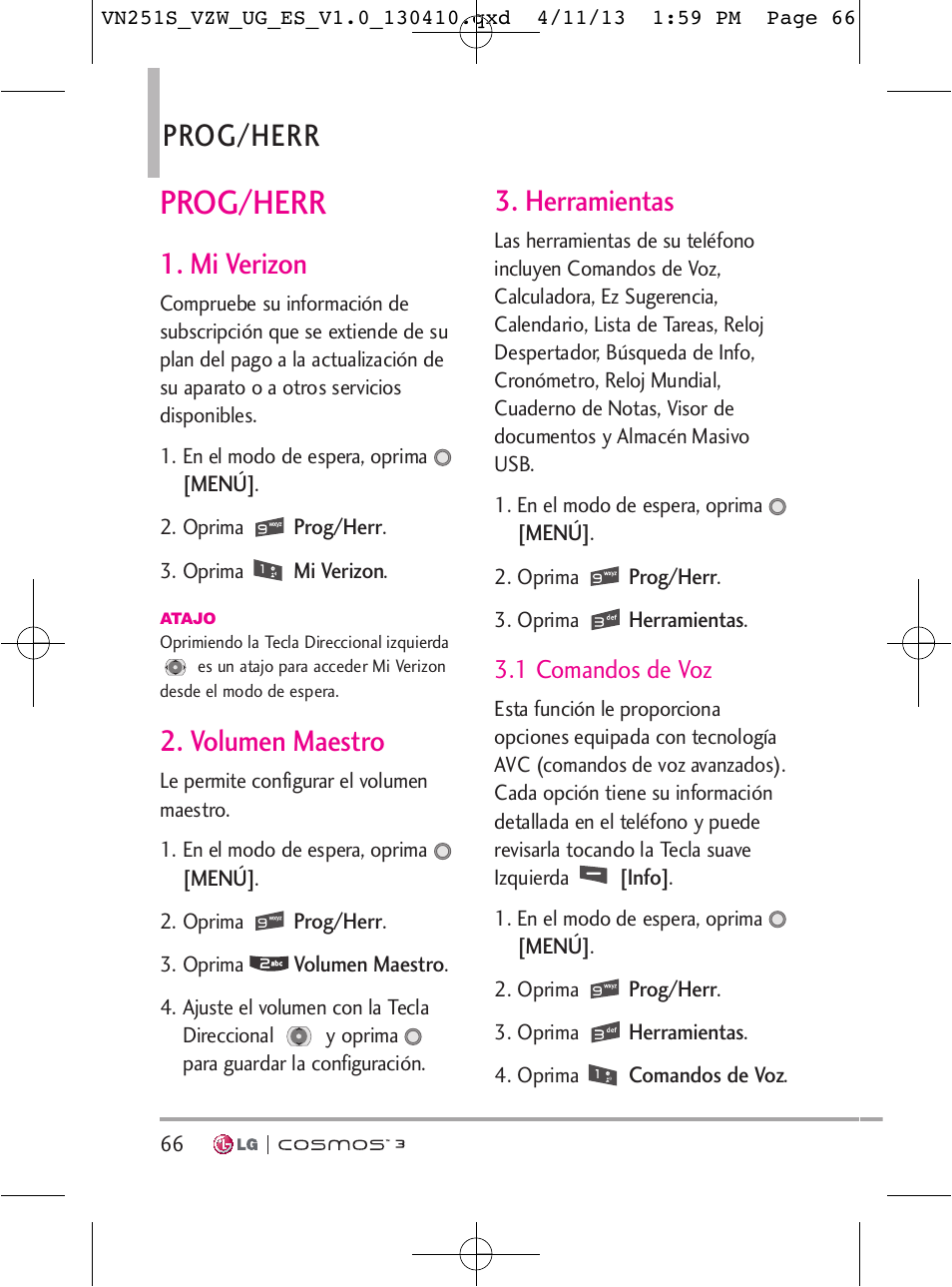 Prog/herr, Mi verizon, Volumen maestro | Herramientas | LG VN251S User Manual | Page 212 / 314