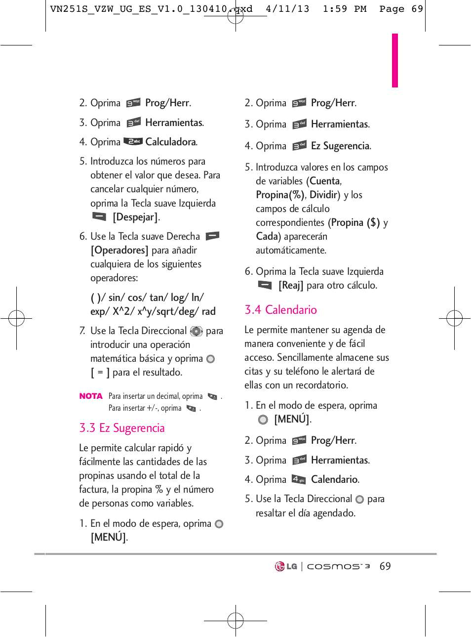 3 ez sugerencia, 4 calendario | LG VN251S User Manual | Page 215 / 314