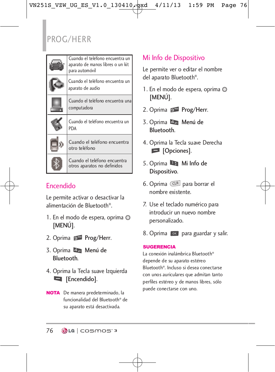 Prog/herr, Encendido, Mi info de dispositivo | LG VN251S User Manual | Page 222 / 314