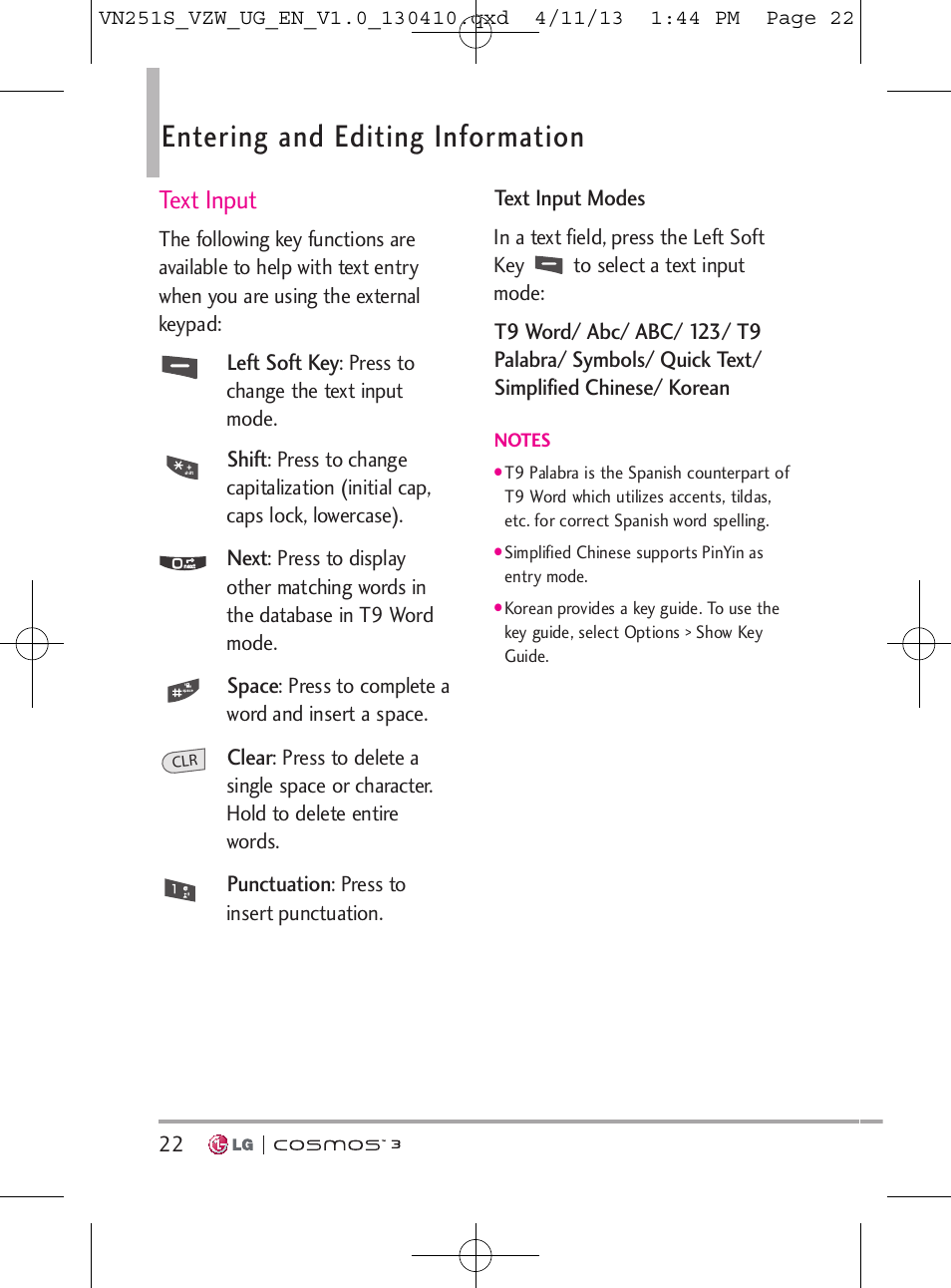 Entering and editing information, Text input | LG VN251S User Manual | Page 24 / 314