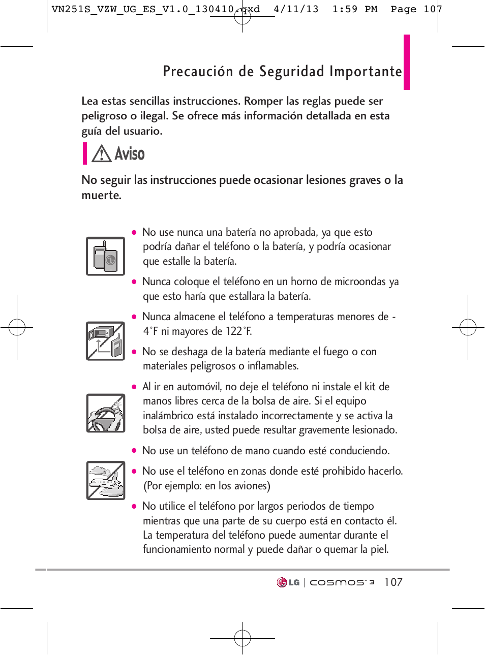 Precaución de seguridad importante | LG VN251S User Manual | Page 253 / 314