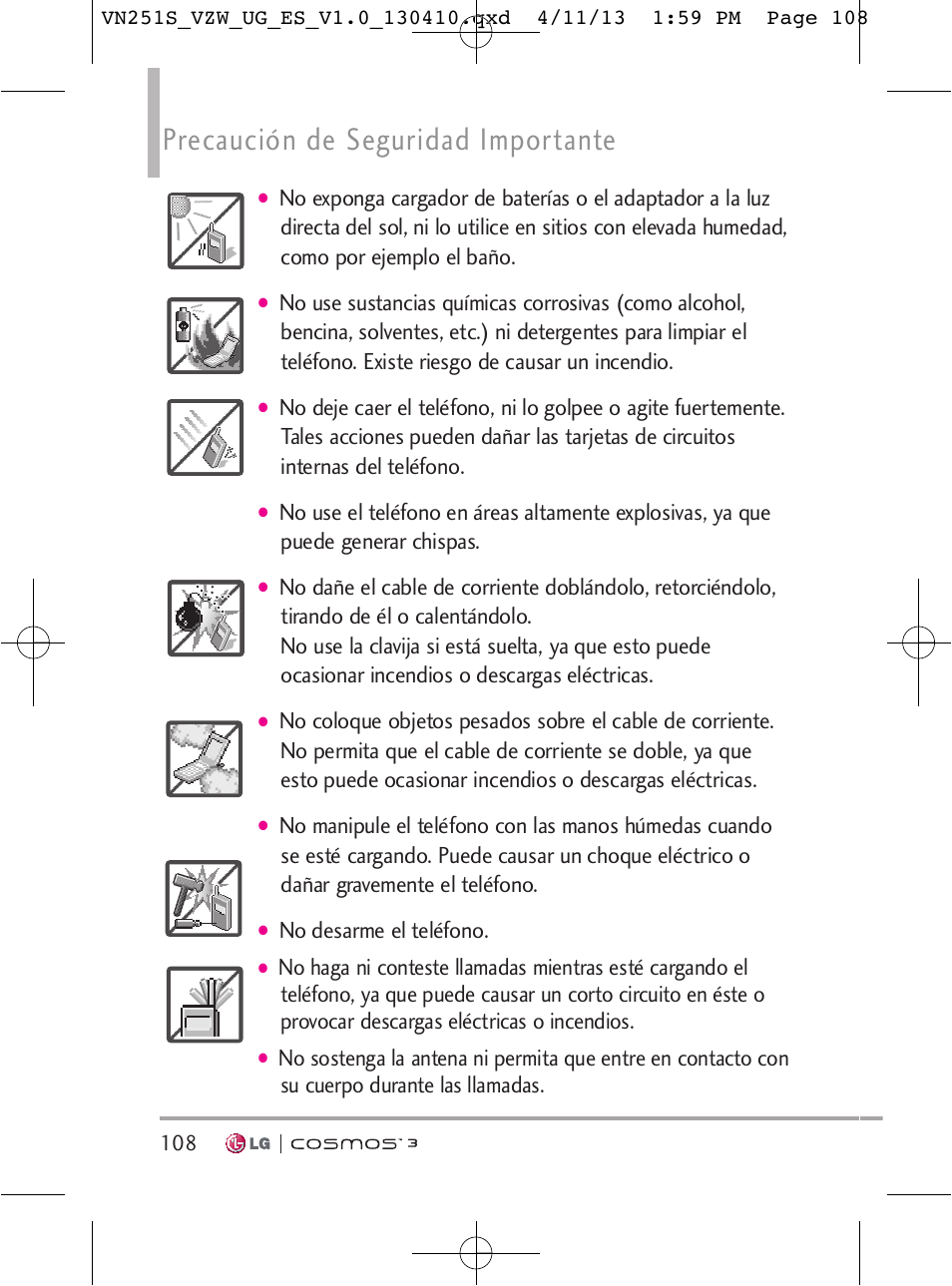 Precaución de seguridad importante | LG VN251S User Manual | Page 254 / 314