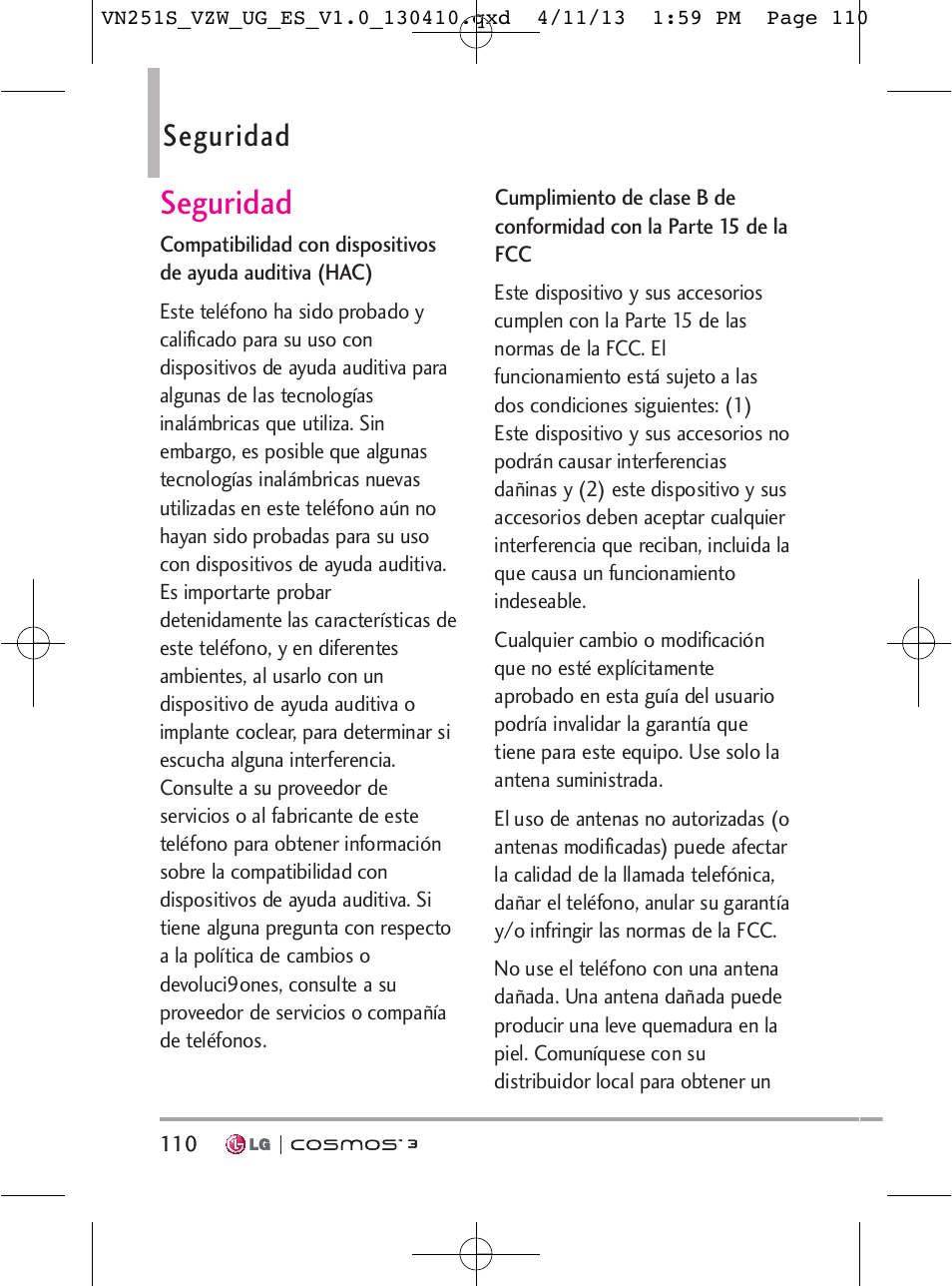 Seguridad | LG VN251S User Manual | Page 256 / 314