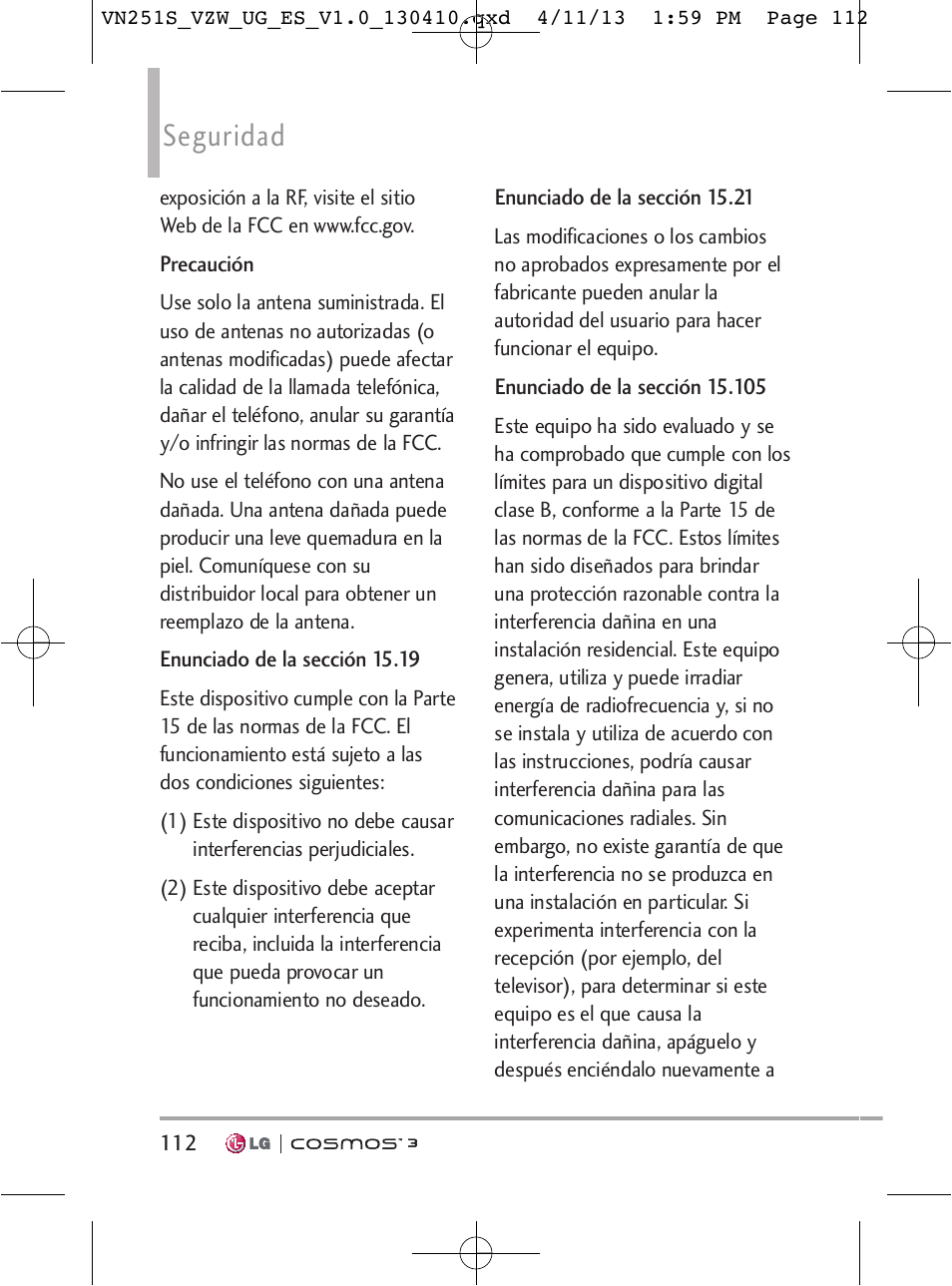 Seguridad | LG VN251S User Manual | Page 258 / 314