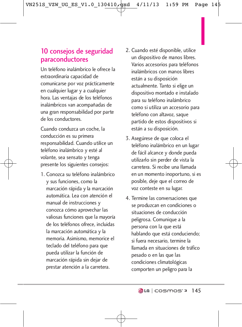 10 consejos de seguridad paraconductores | LG VN251S User Manual | Page 291 / 314