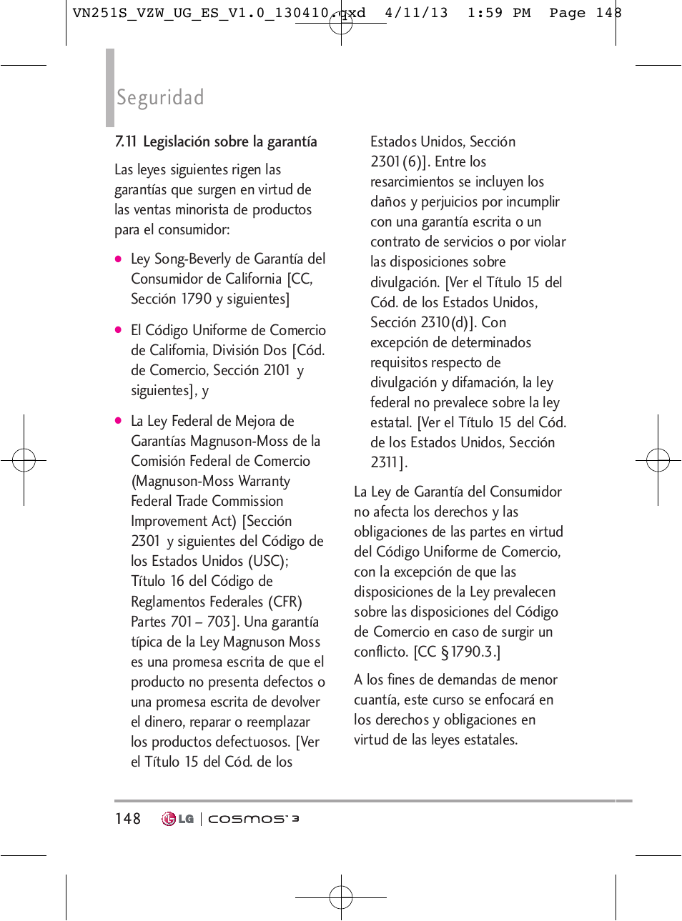 Seguridad | LG VN251S User Manual | Page 294 / 314