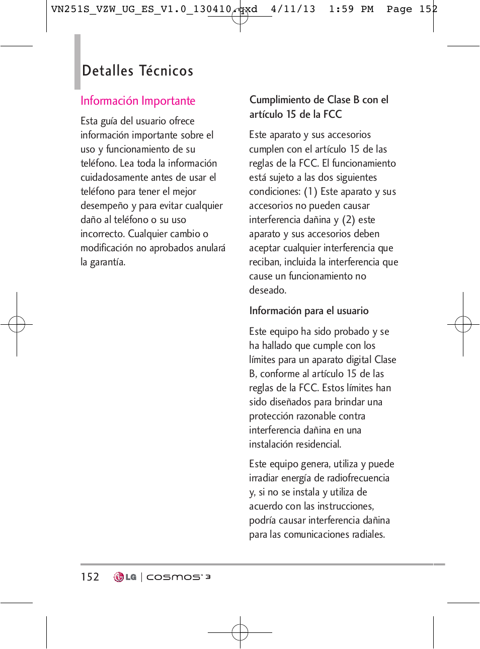 Detalles técnicos | LG VN251S User Manual | Page 298 / 314