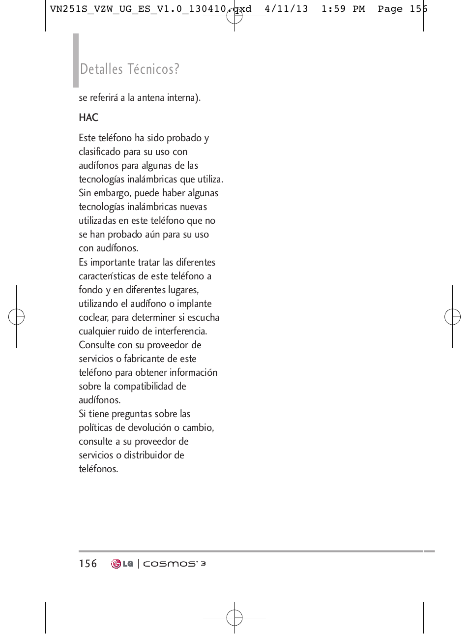 Detalles técnicos | LG VN251S User Manual | Page 302 / 314