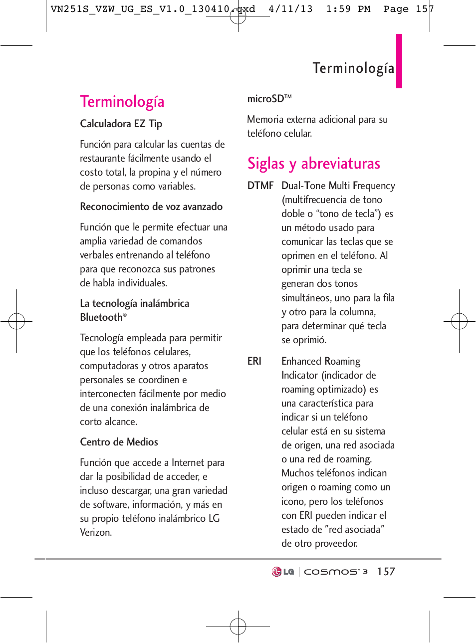 Siglas y abreviaturas, Terminología | LG VN251S User Manual | Page 303 / 314