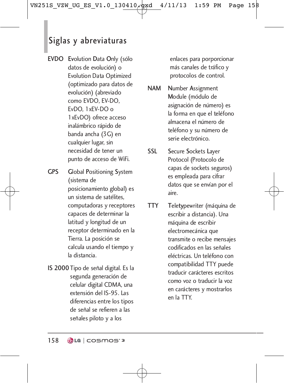 Siglas y abreviaturas | LG VN251S User Manual | Page 304 / 314