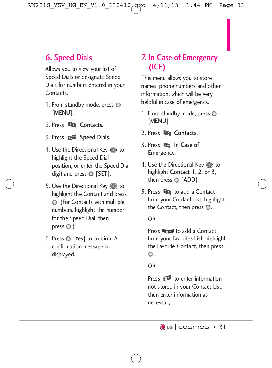 Speed dials | LG VN251S User Manual | Page 33 / 314