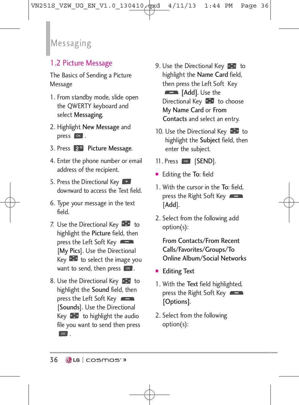 Messaging, 2 picture message | LG VN251S User Manual | Page 38 / 314