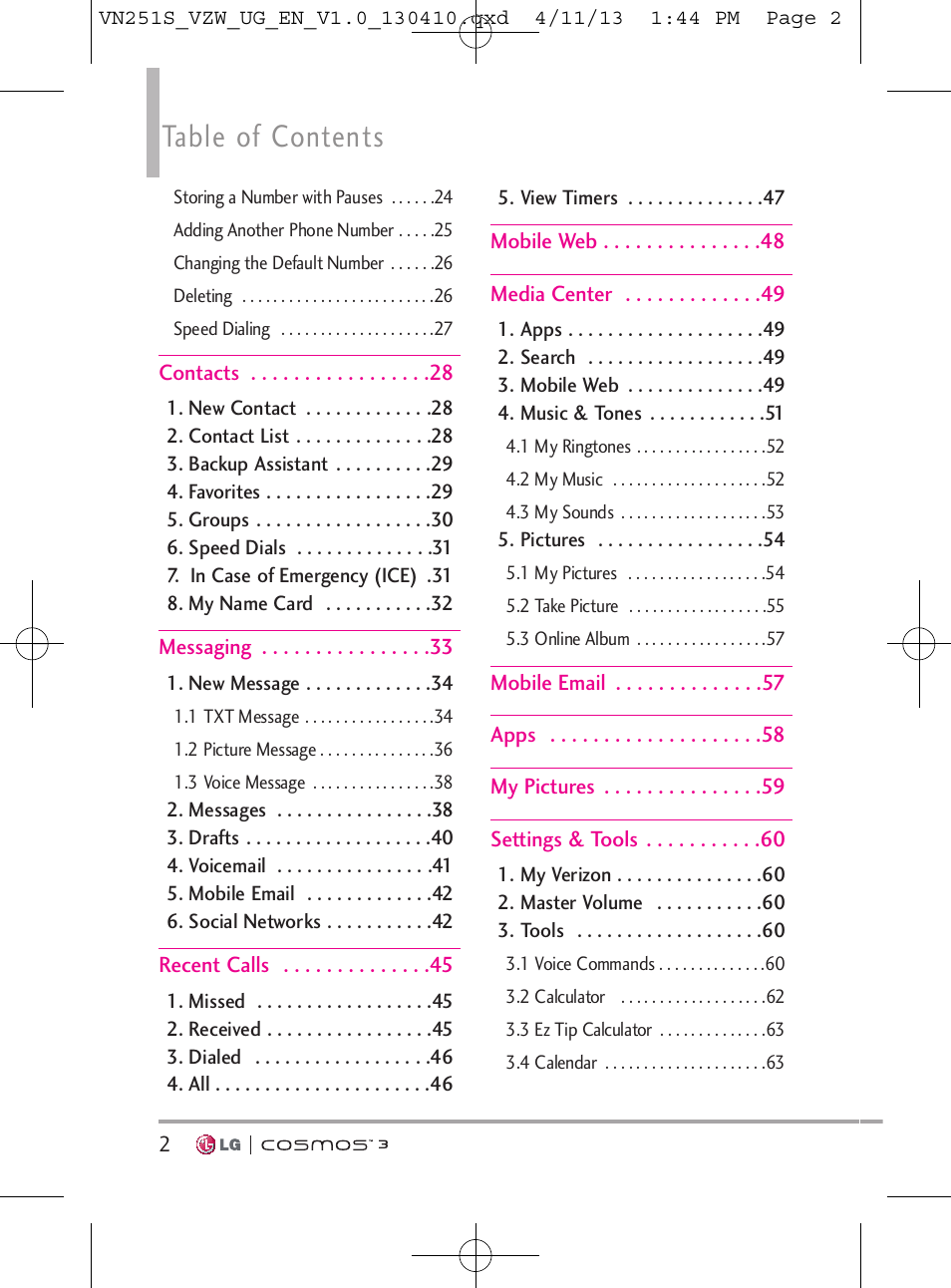 LG VN251S User Manual | Page 4 / 314