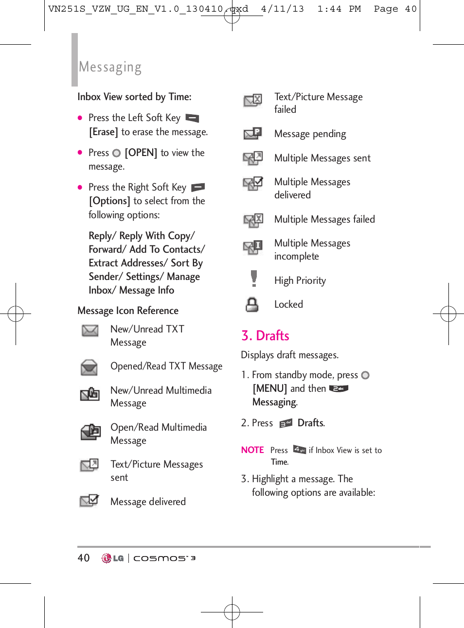 Messaging, Drafts | LG VN251S User Manual | Page 42 / 314