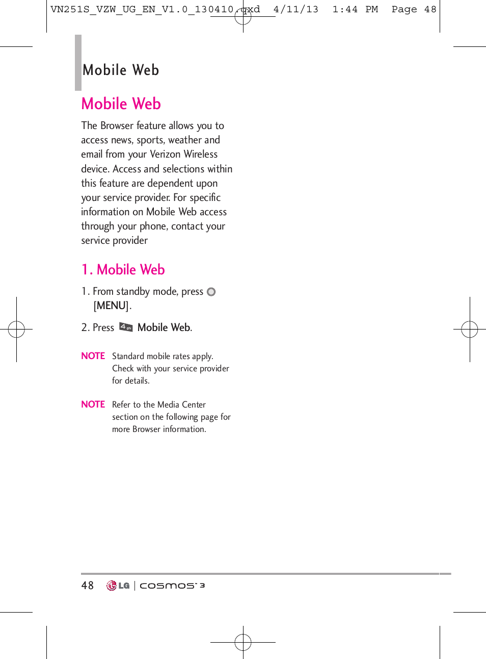 Mobile web | LG VN251S User Manual | Page 50 / 314