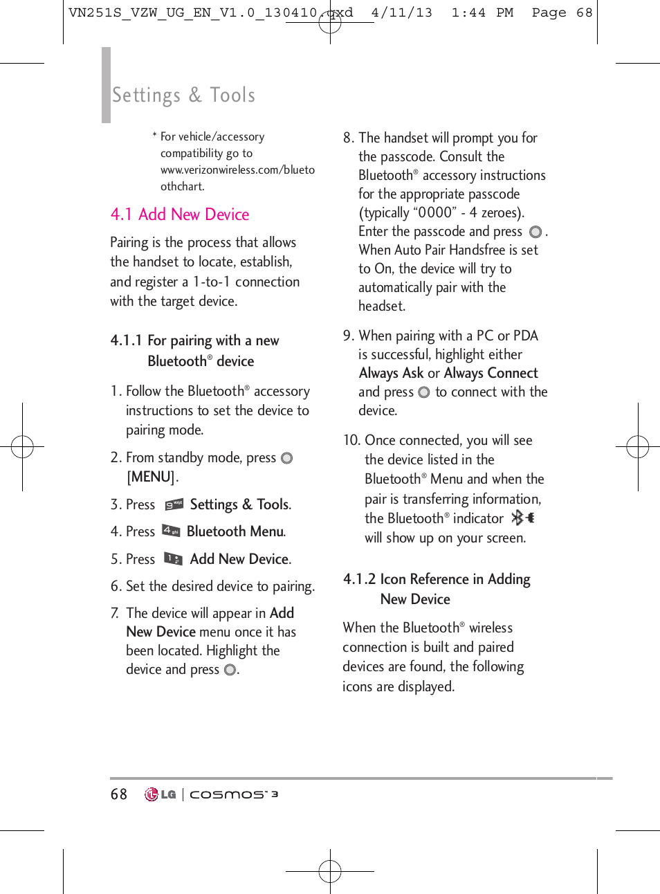 Settings & tools, 1 add new device | LG VN251S User Manual | Page 70 / 314