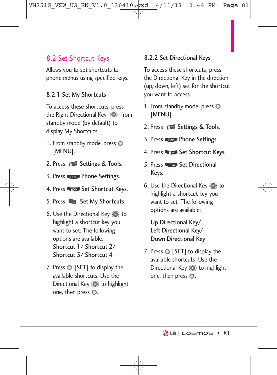 2 set shortcut keys | LG VN251S User Manual | Page 83 / 314