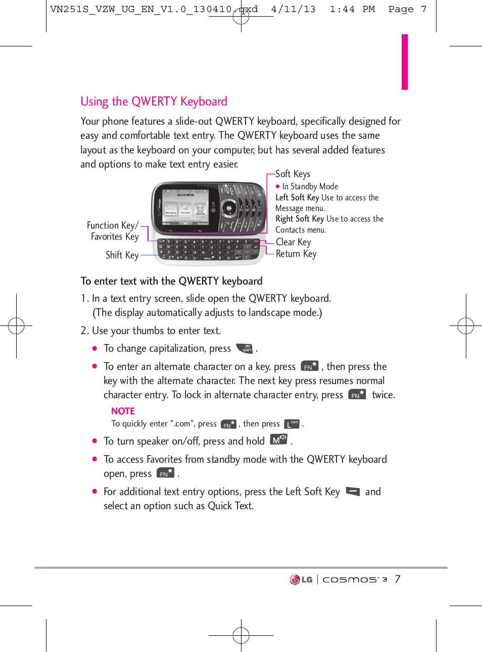 Using the qwerty keyboard | LG VN251S User Manual | Page 9 / 314