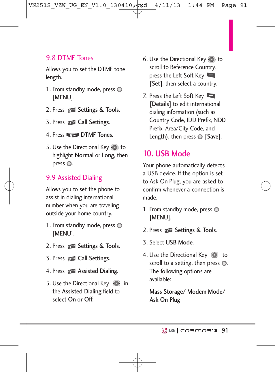 Usb mode, 8 dtmf tones, 9 assisted dialing | LG VN251S User Manual | Page 93 / 314