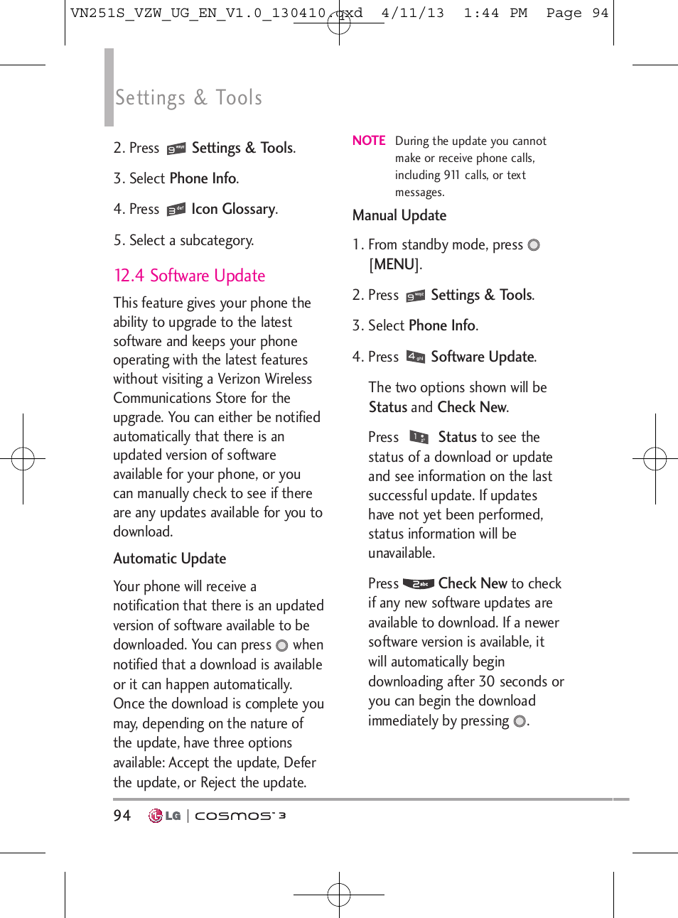 Settings & tools, 4 software update | LG VN251S User Manual | Page 96 / 314