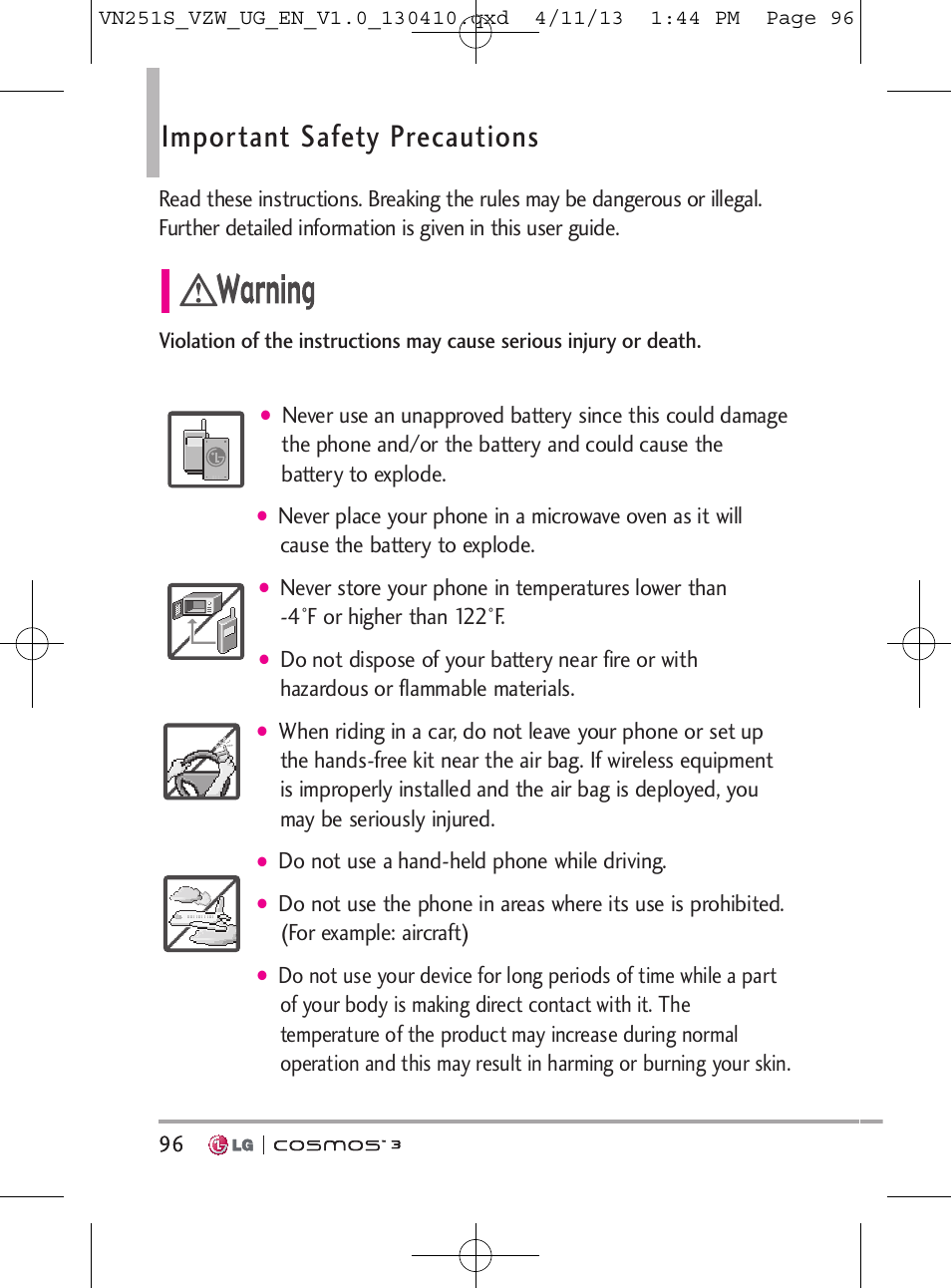 Important safety precautions | LG VN251S User Manual | Page 98 / 314