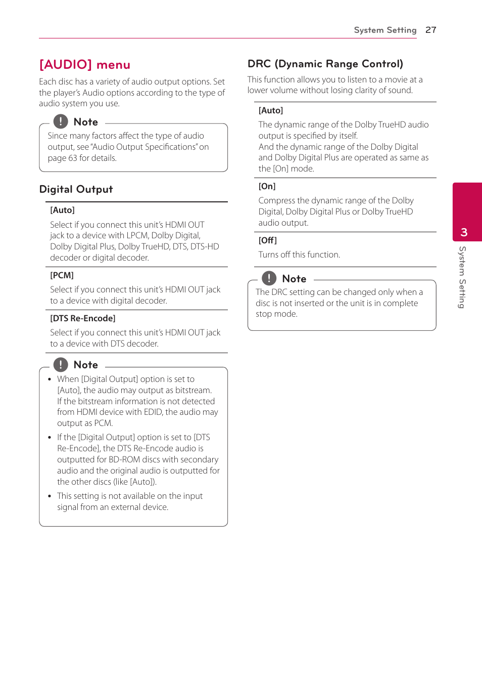 Audio] menu, 27 – [audio] menu | LG BH5140S User Manual | Page 27 / 72