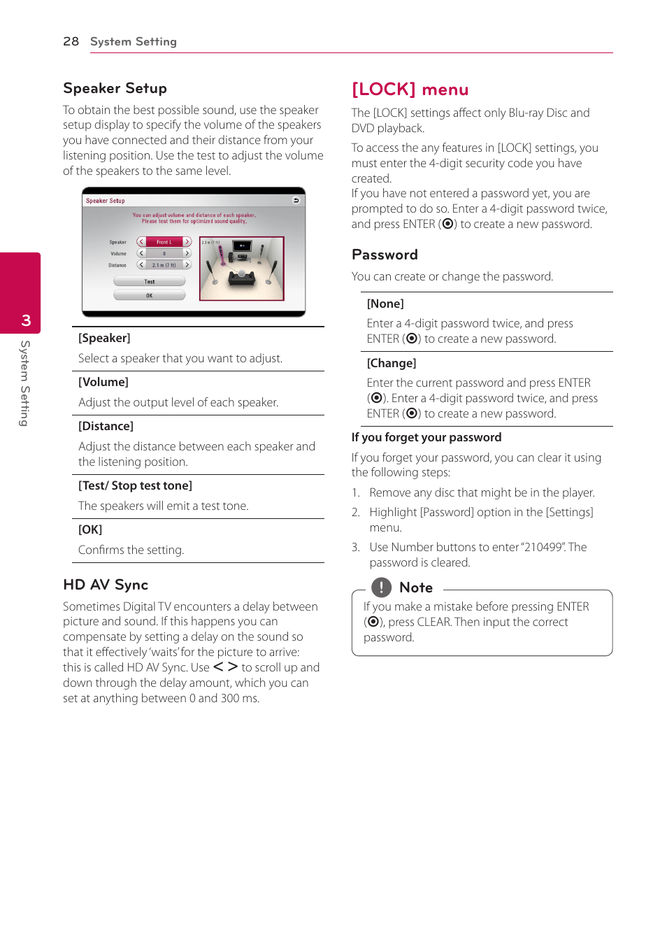 Lock] menu, 28 – [lock] menu | LG BH5140S User Manual | Page 28 / 72