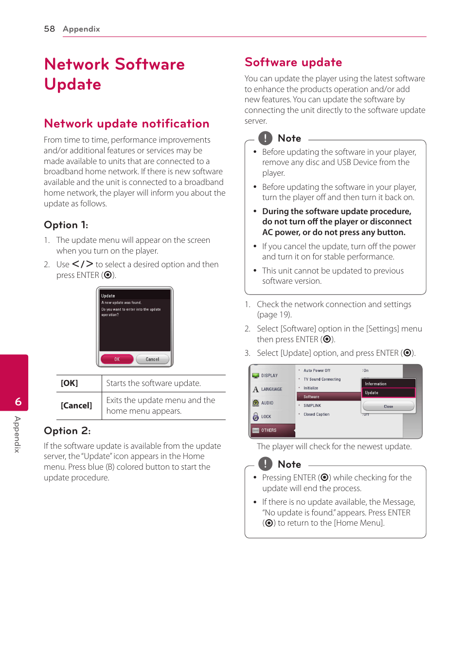 Network software update, Network update notification, Software update | LG BH5140S User Manual | Page 58 / 72