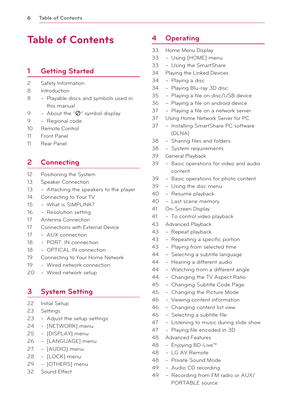 LG BH5140S User Manual | Page 6 / 72