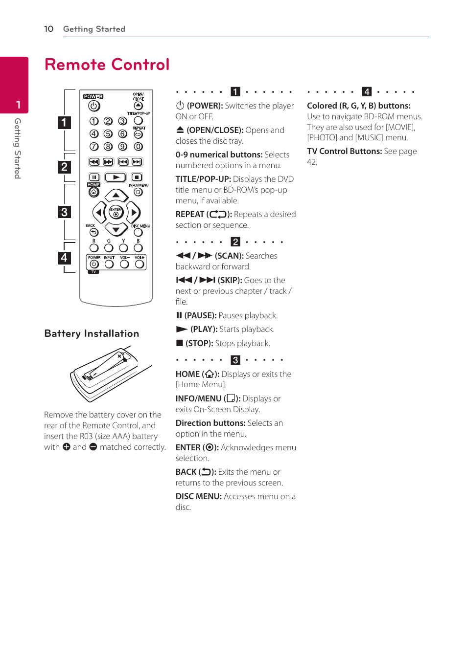 Remote control, 10 remote control | LG BP300 User Manual | Page 10 / 56