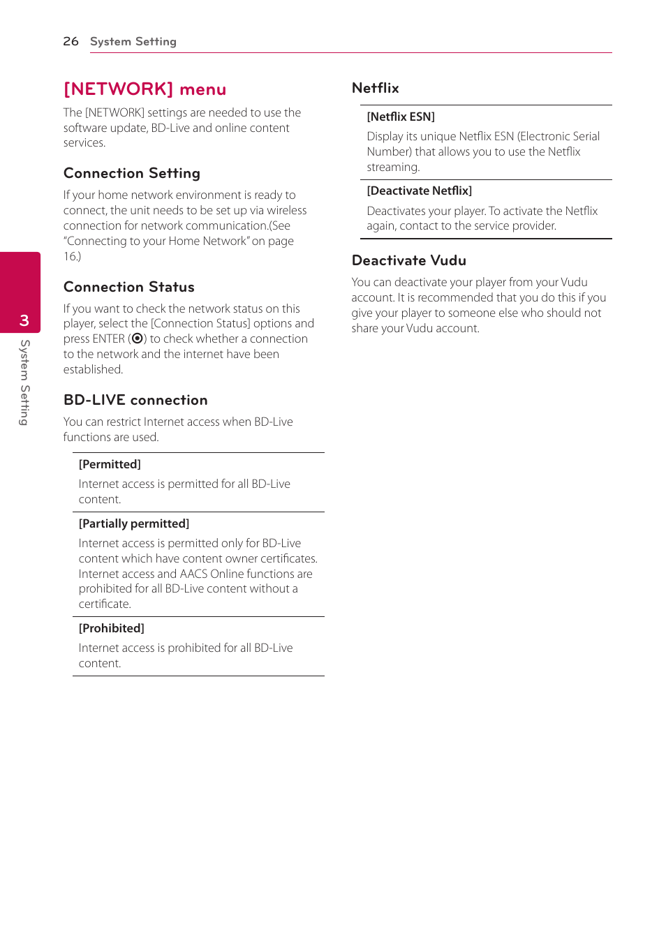 Network] menu, 26 – [network] menu | LG BP300 User Manual | Page 26 / 56
