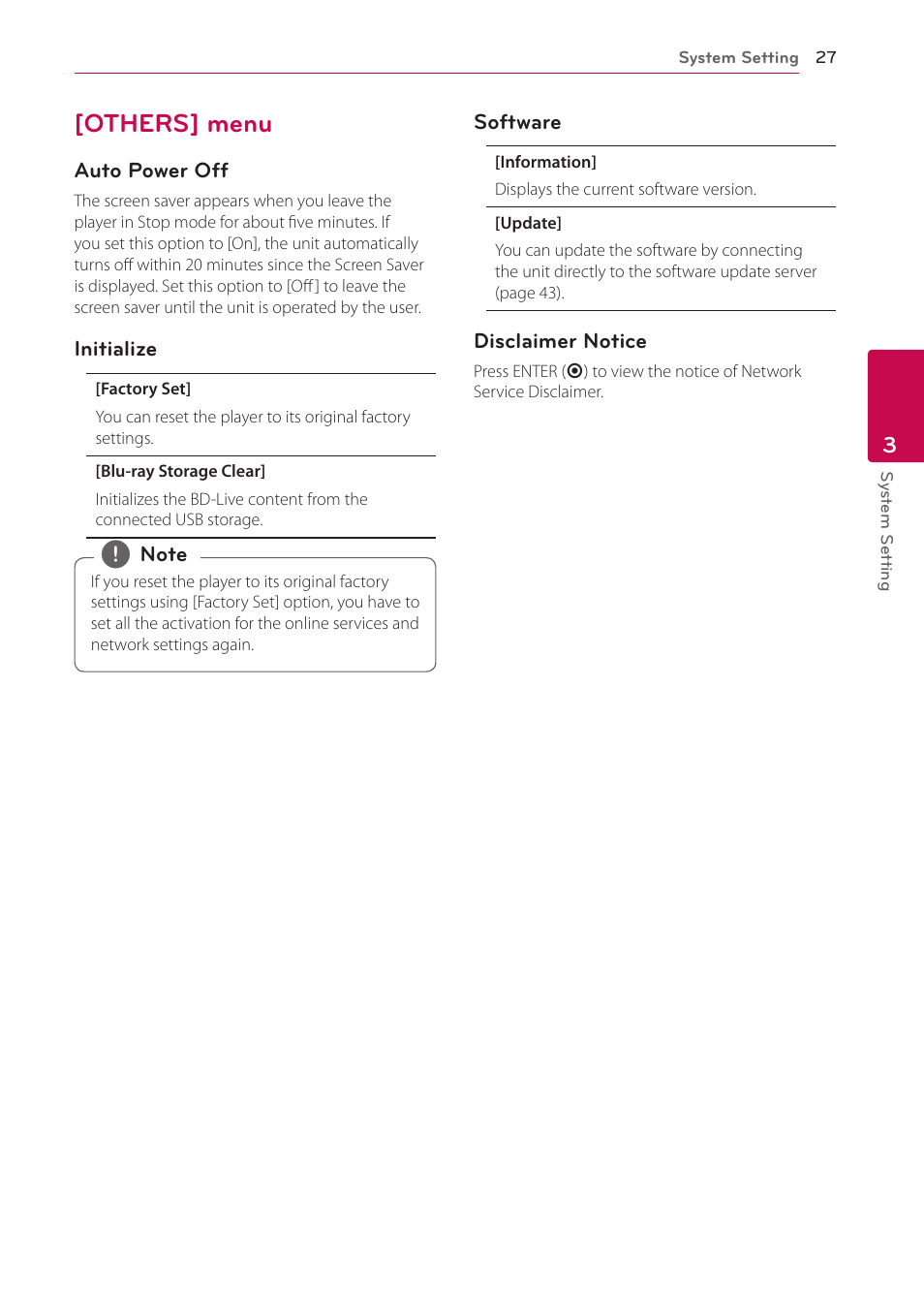 Others] menu, 27 – [others] menu | LG BP300 User Manual | Page 27 / 56