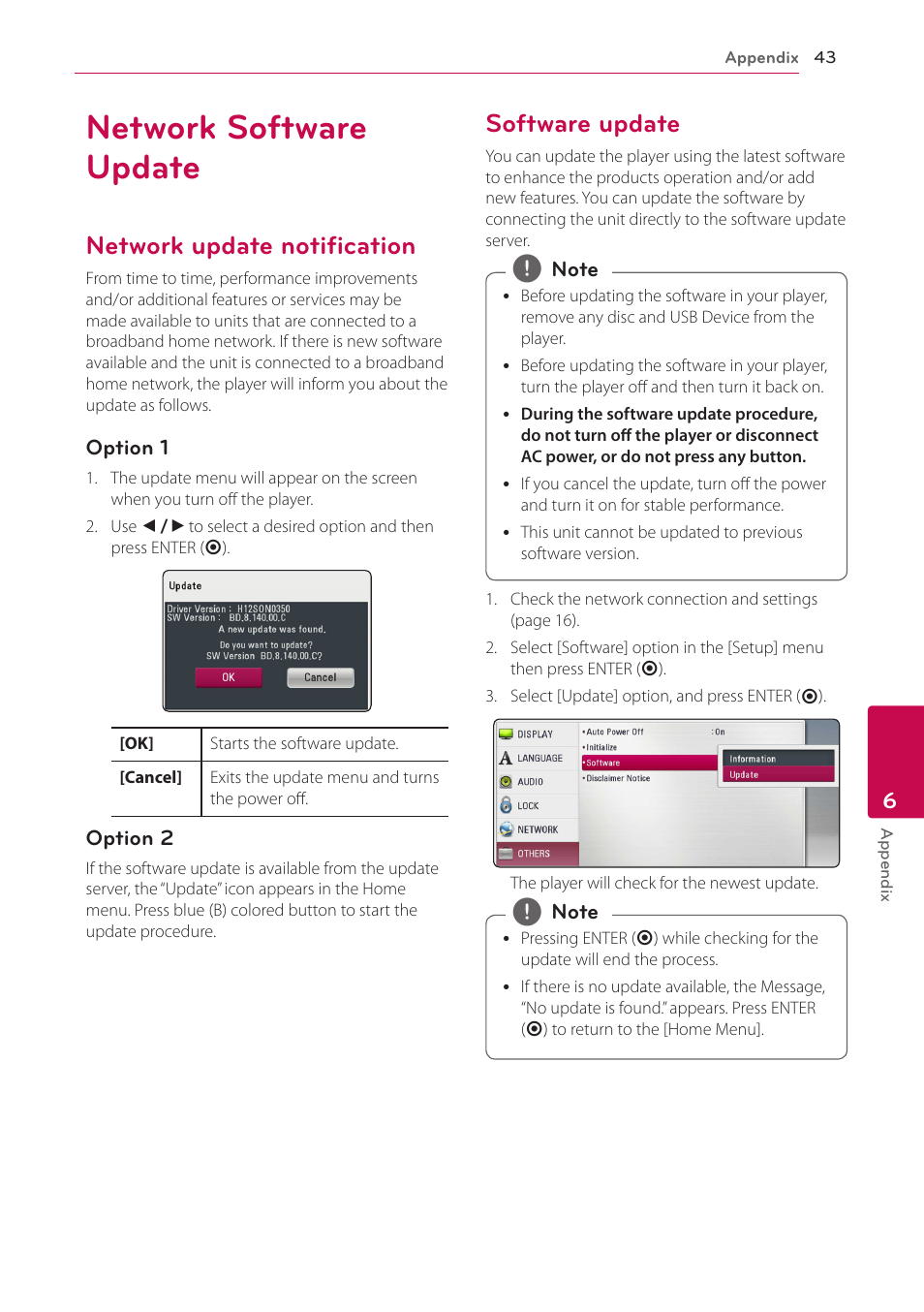 Network software update, Network update notification, Software update | LG BP300 User Manual | Page 43 / 56