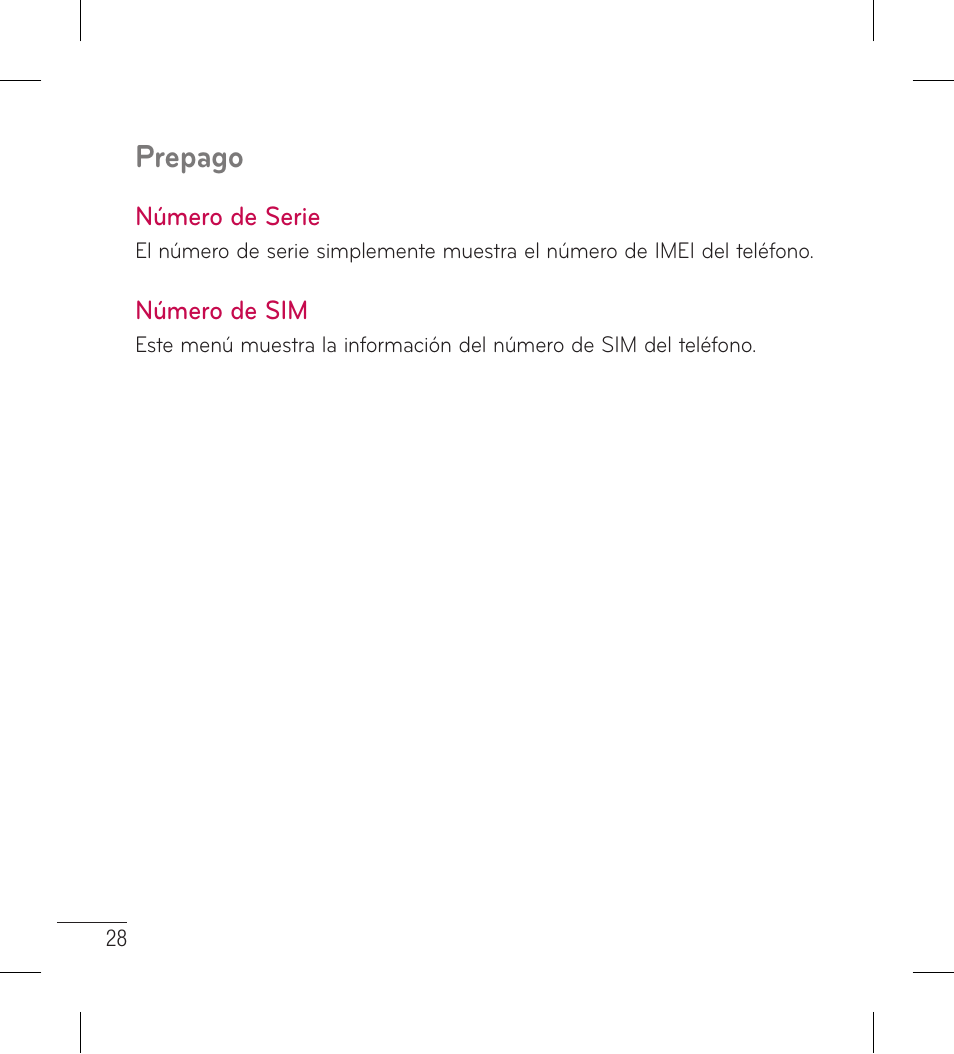 Número de serie, Número de sim, Número de serie número de sim | Prepago | LG LG306G User Manual | Page 116 / 186