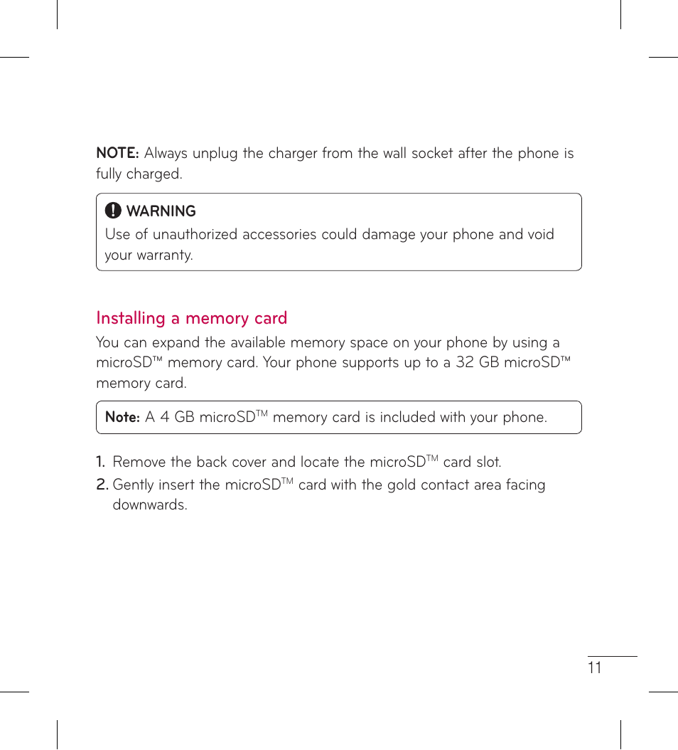 Installing a memory card | LG LG306G User Manual | Page 13 / 186