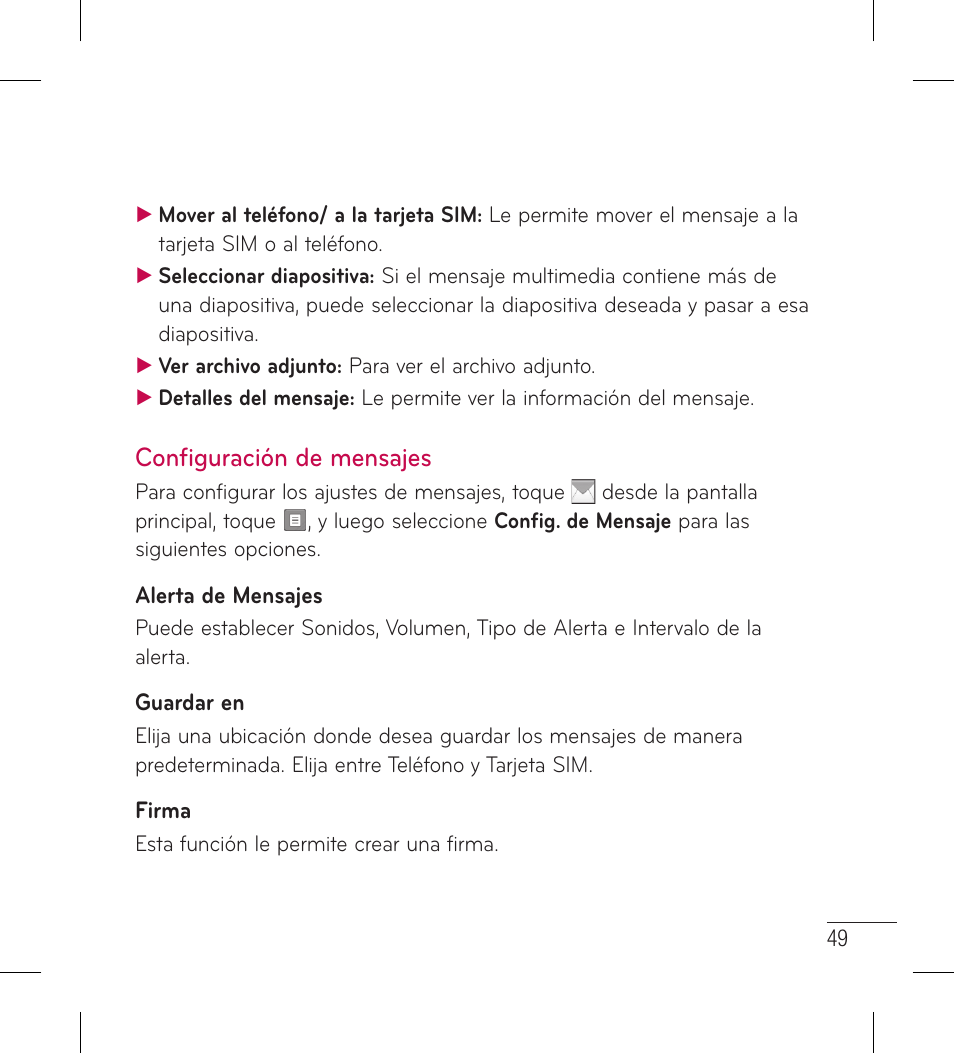 Configuración de mensajes | LG LG306G User Manual | Page 137 / 186