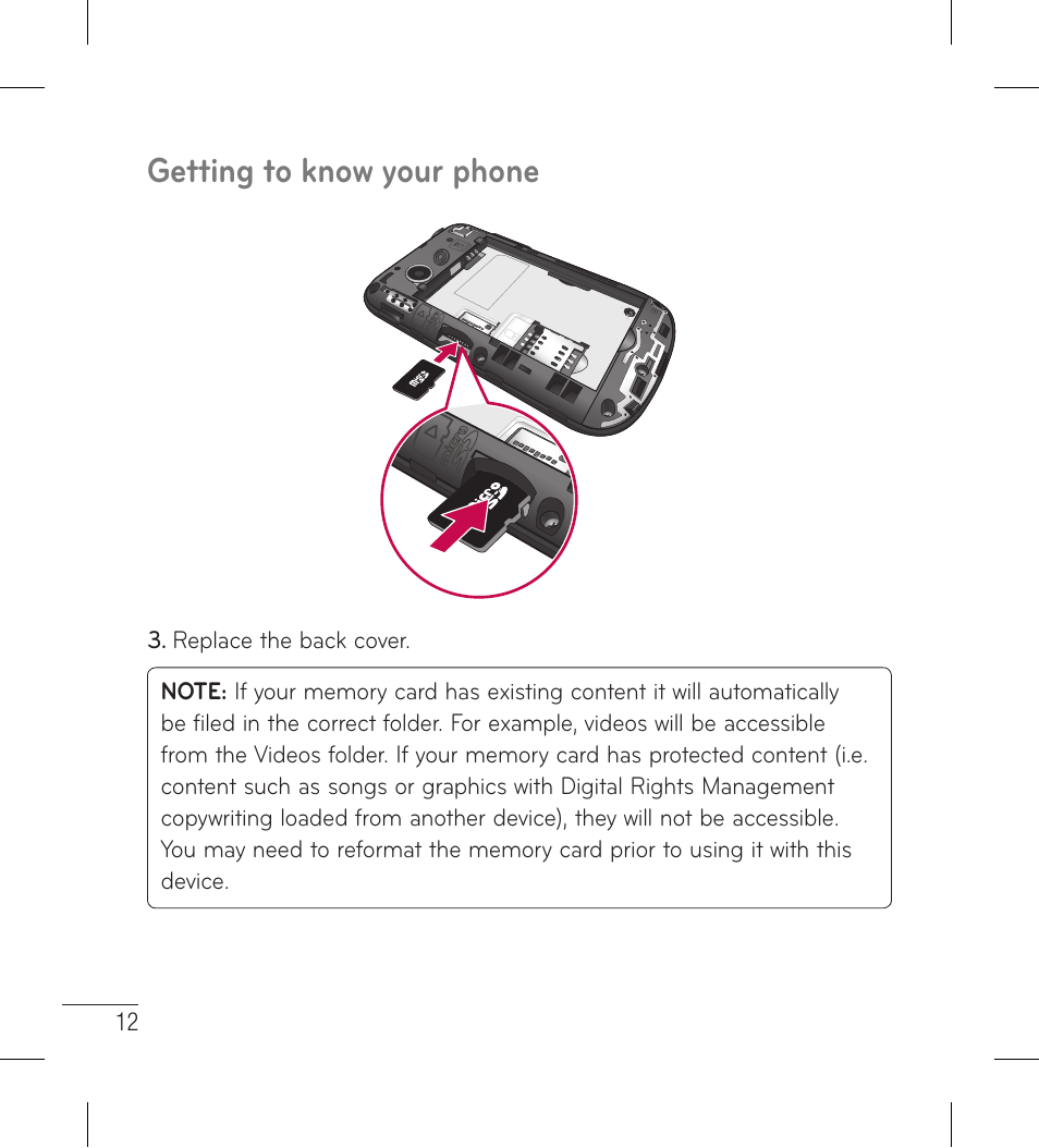 Getting to know your phone | LG LG306G User Manual | Page 14 / 186