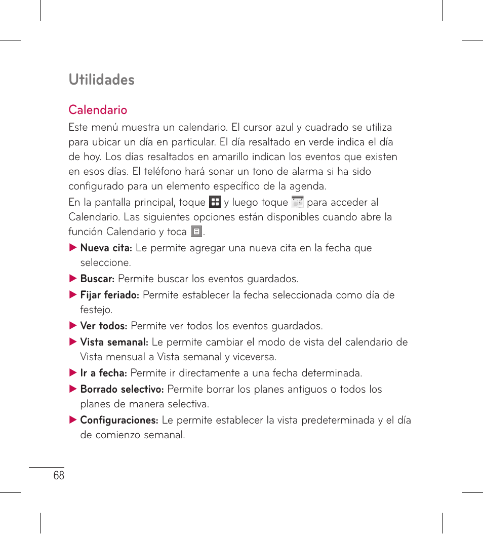 Calendario, Utilidades | LG LG306G User Manual | Page 156 / 186