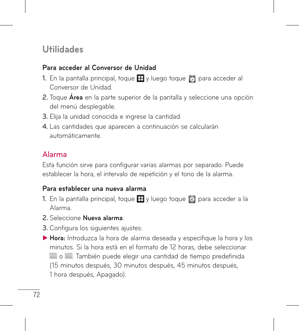 Alarma, Utilidades | LG LG306G User Manual | Page 160 / 186