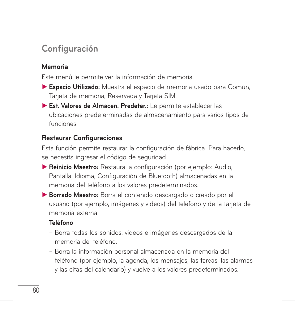 Configuración | LG LG306G User Manual | Page 168 / 186