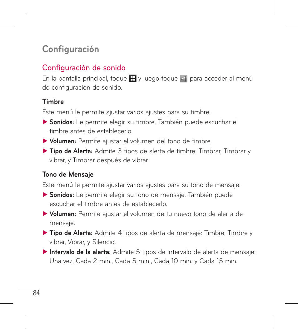 Configuración de sonido, Configuración | LG LG306G User Manual | Page 172 / 186