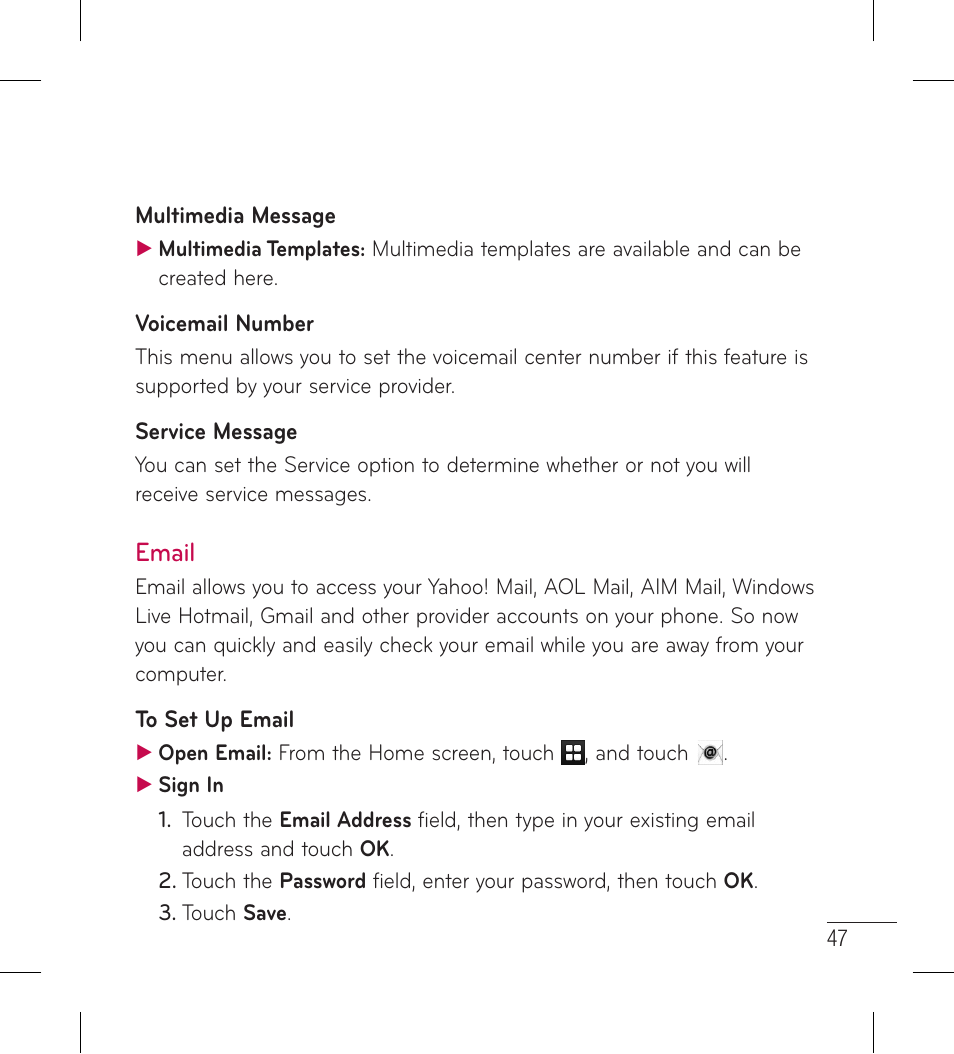Email | LG LG306G User Manual | Page 49 / 186