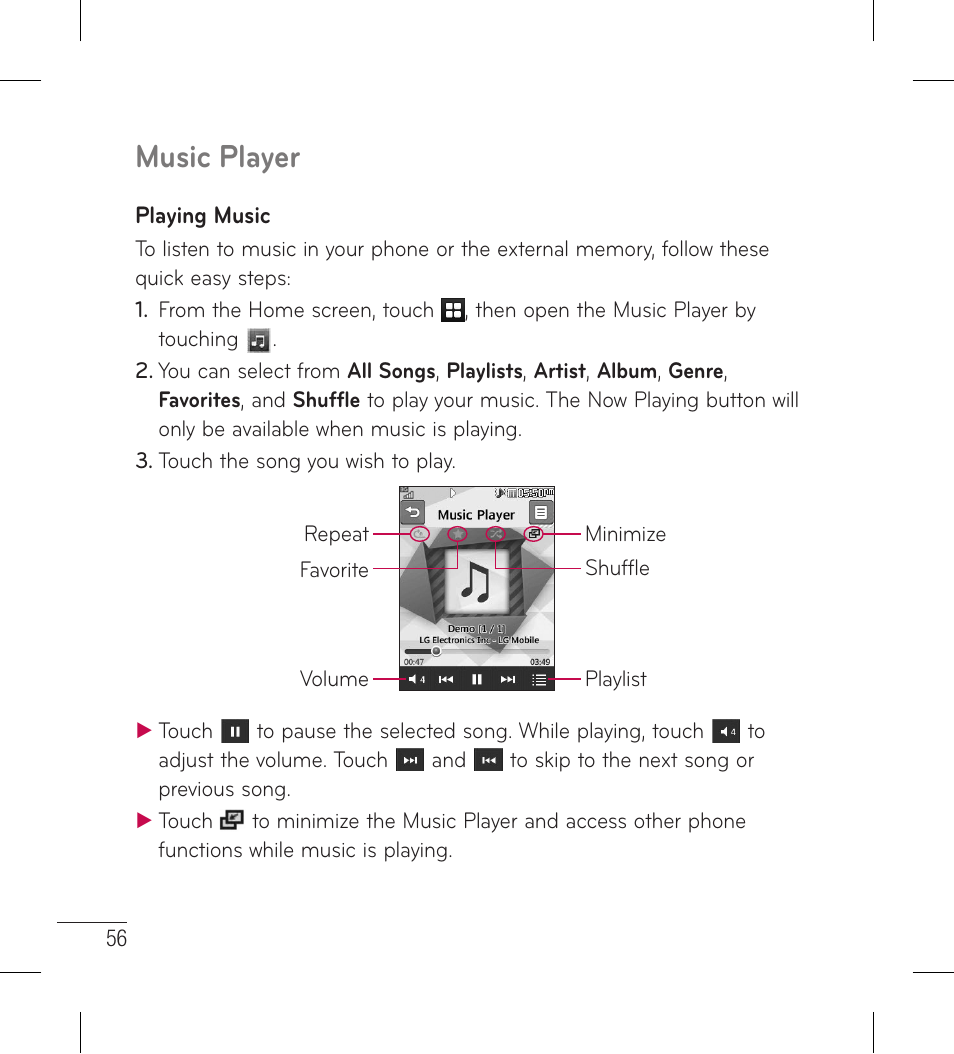 Music player | LG LG306G User Manual | Page 58 / 186