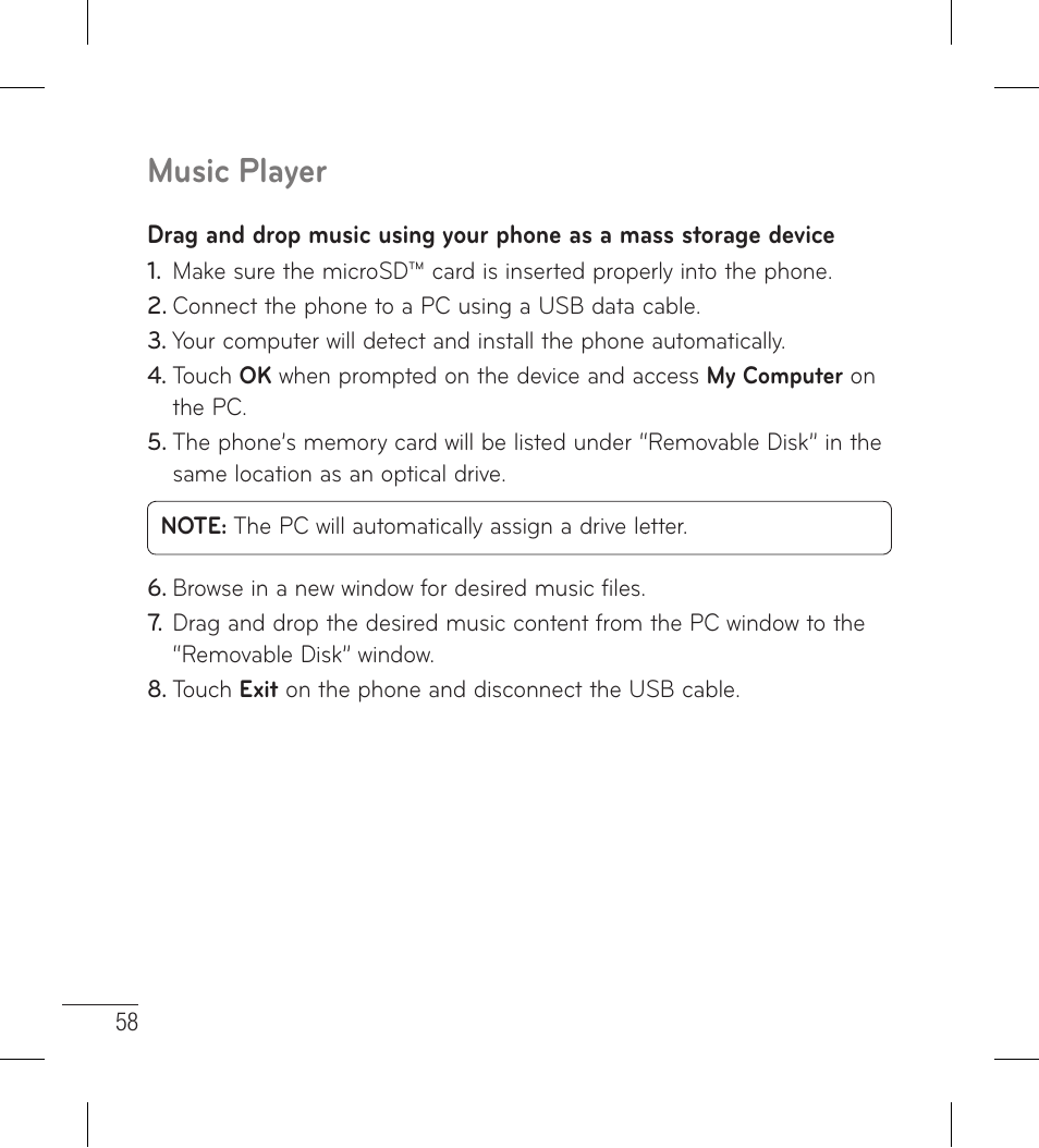 Music player | LG LG306G User Manual | Page 60 / 186