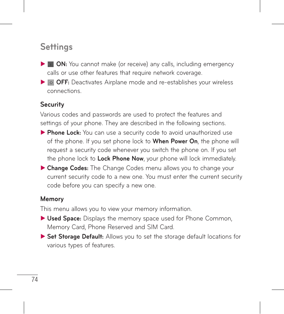Settings | LG LG306G User Manual | Page 76 / 186
