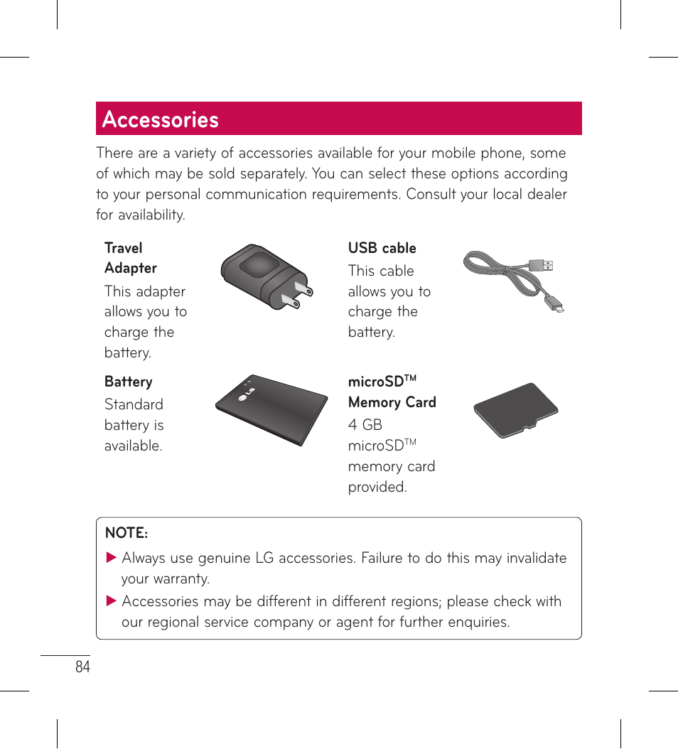 Accessories | LG LG306G User Manual | Page 86 / 186