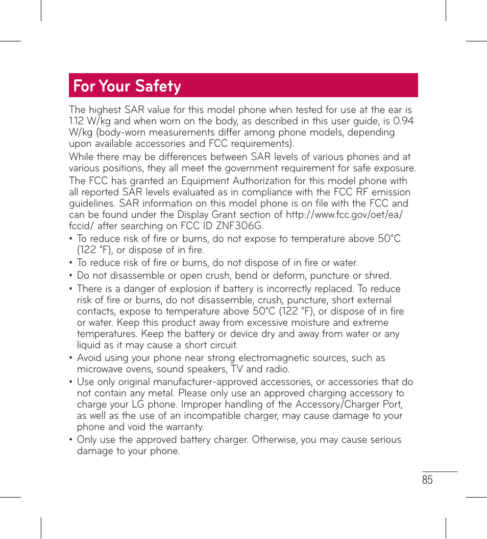 For your safety | LG LG306G User Manual | Page 87 / 186