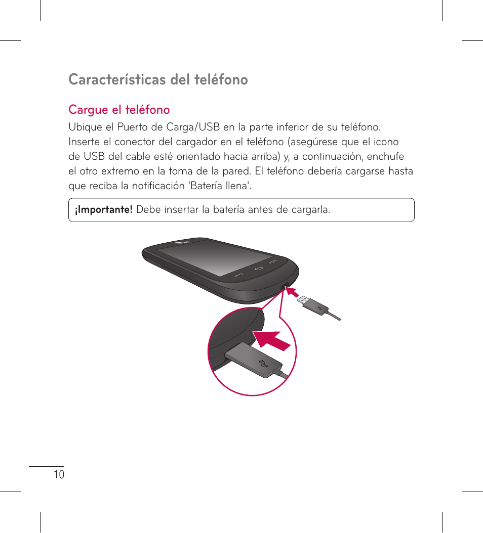 Cargue el teléfono, Características del teléfono | LG LG306G User Manual | Page 98 / 186