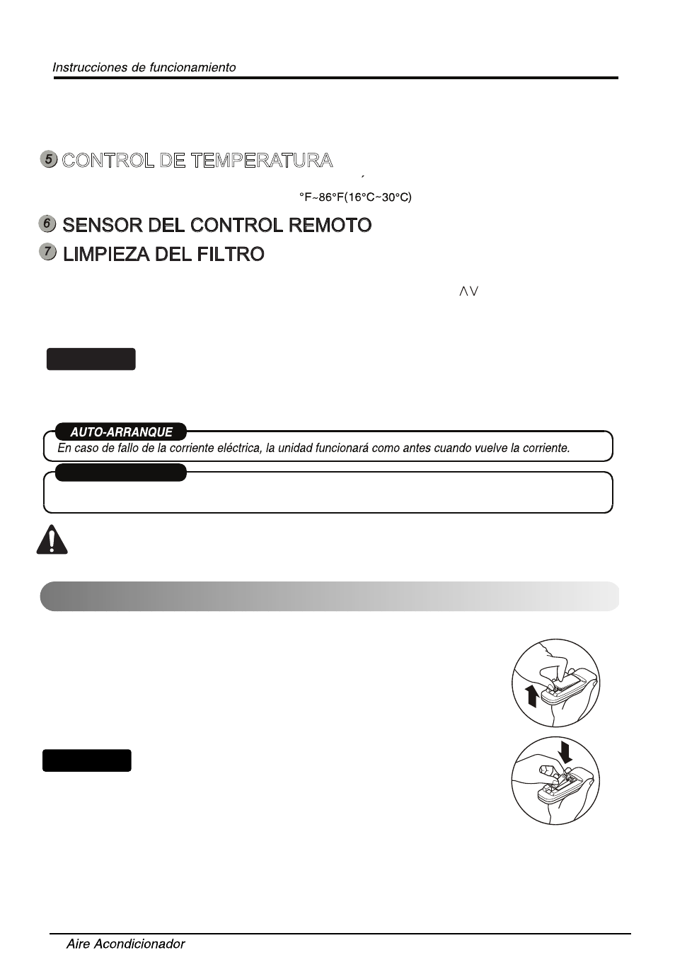 Insertar las batería del control remoto, Consejo, Control de temperatura | Sensor del control remoto, Limpieza del filtro | LG LW1014ER User Manual | Page 40 / 48